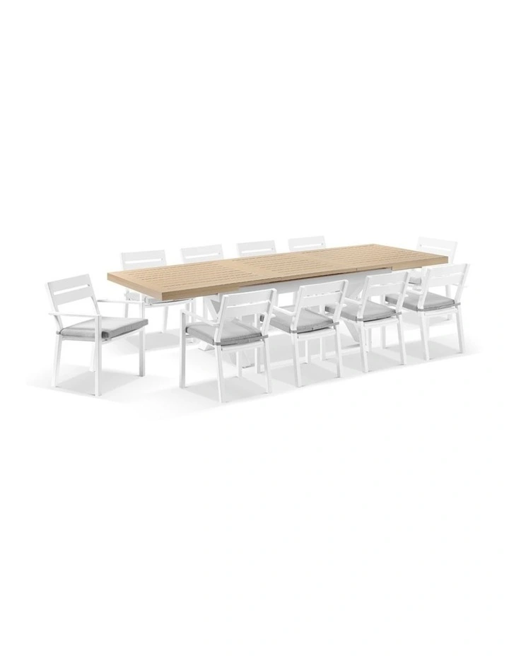 Austin Outdoor 2.2m-3m Extension Dining Set with Light Oak Aluminium and 10 Santorini Chairs image 1