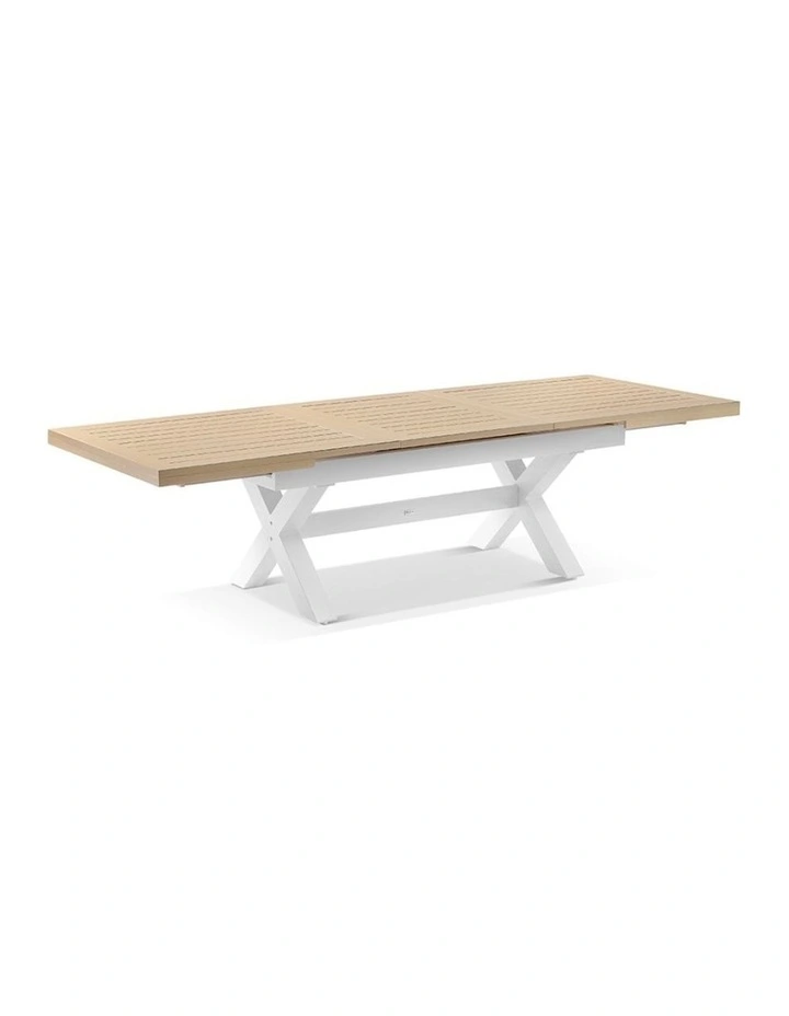 Austin Outdoor 2.2m-3m Extension Dining Set with Light Oak Aluminium and 10 Santorini Chairs image 2