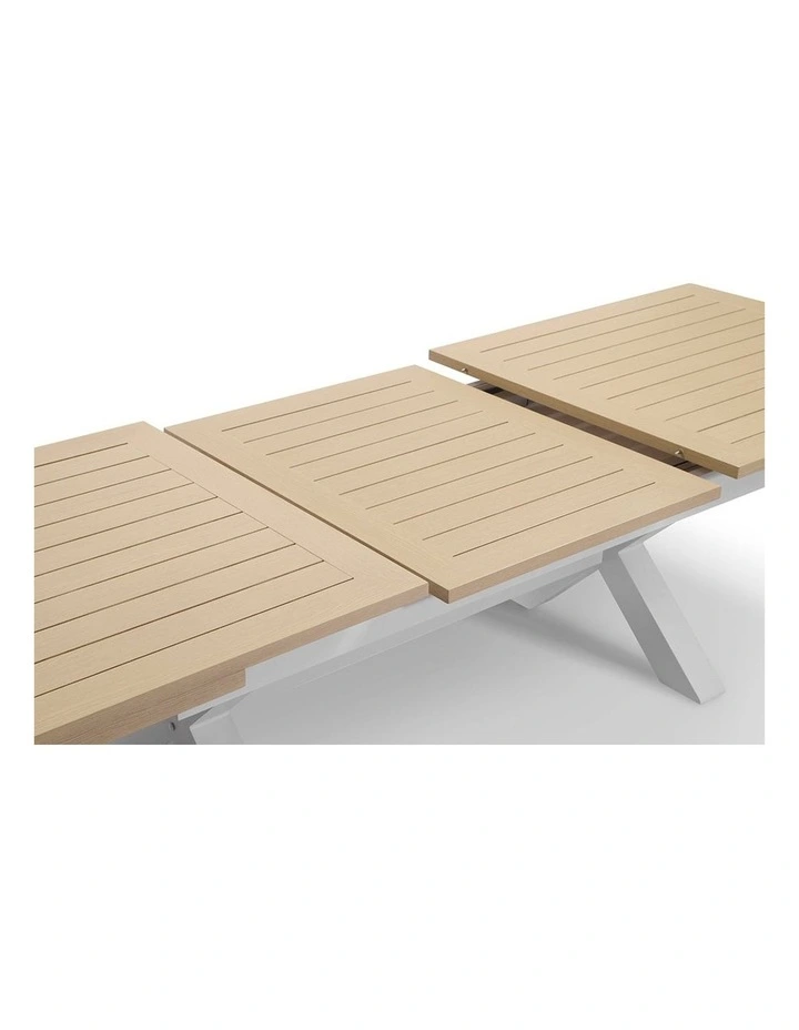 Austin Outdoor 2.2m-3m Extension Dining Set with Light Oak Aluminium and 10 Santorini Chairs image 4