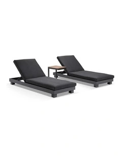 Santorini Aluminium Sun Lounge Set Charcoal With Side Table & Denim Grey Cushions
