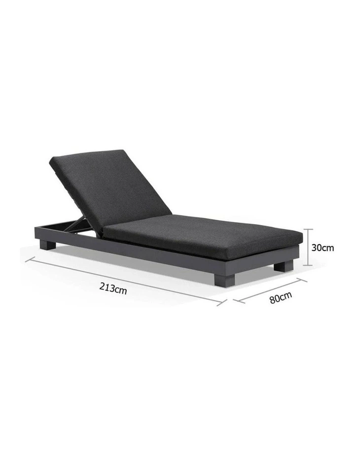 Santorini Aluminium Sun Lounge Set Charcoal With Side Table & Denim Grey Cushions image 3