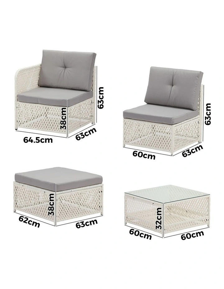 Livsip Outdoor Furniture Sofa Set 5PCS Wicker Lounge Setting Table Chairs Garden image 3