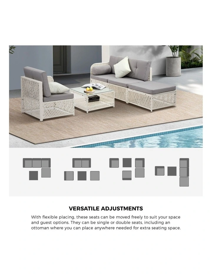 Livsip Outdoor Furniture Sofa Set 5PCS Wicker Lounge Setting Table Chairs Garden image 6