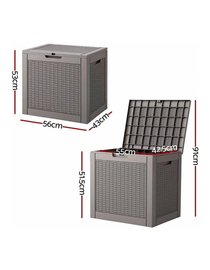 Gardeon Outdoor Storage Box 118L Container Lockable Garden Toy Tool Rattan-Texture Brown image 2