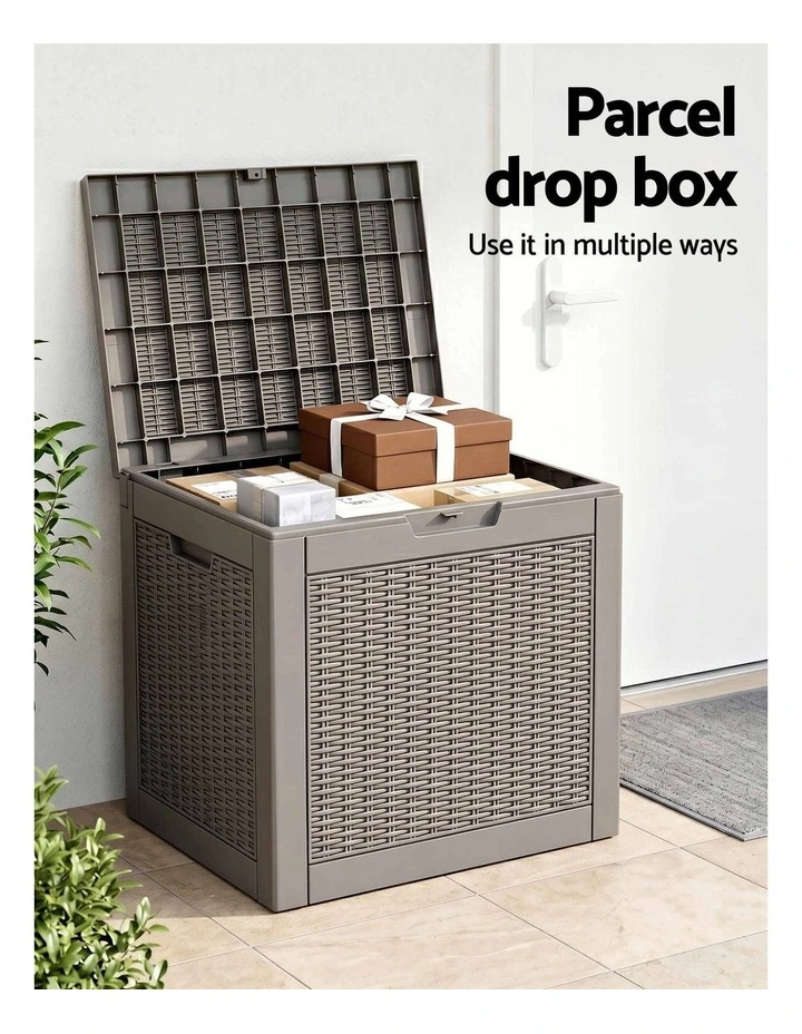 Gardeon Outdoor Storage Box 118L Container Lockable Garden Toy Tool Rattan-Texture Brown image 5