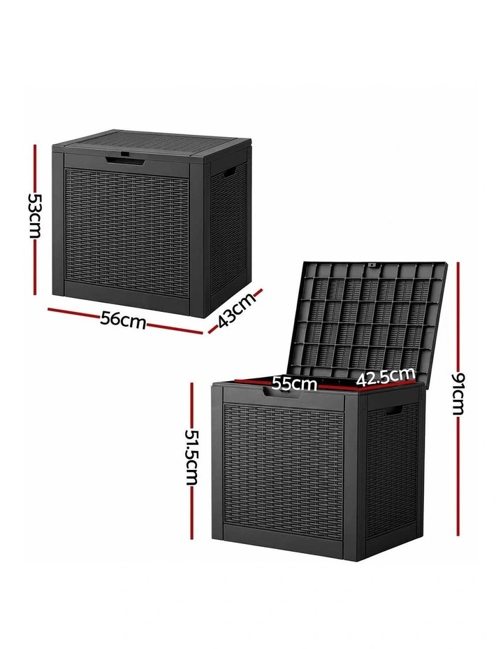 Gardeon Outdoor Storage Box 118L Container Lockable Garden Toy Tool Rattan-Texture Black image 2