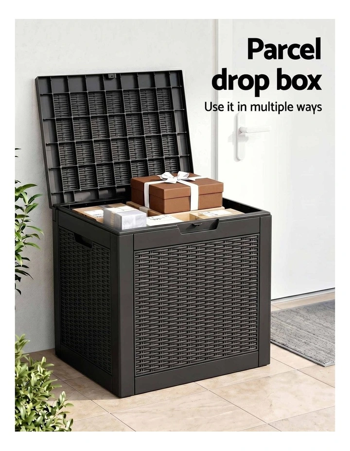 Gardeon Outdoor Storage Box 118L Container Lockable Garden Toy Tool Rattan-Texture Black image 5