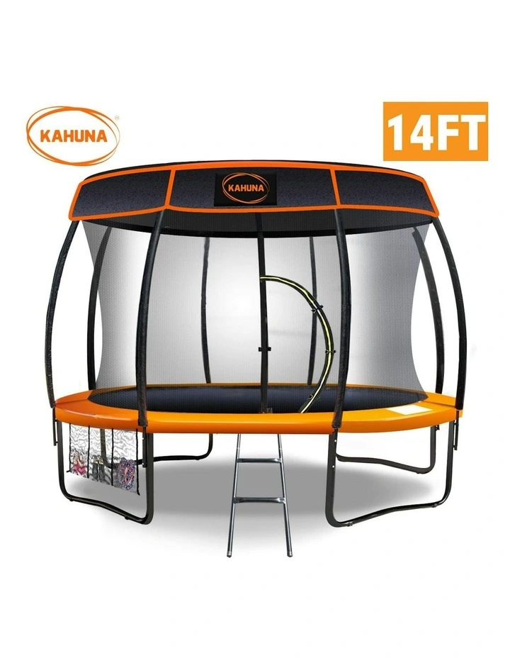 New Kids Gift Kahuna 14ft Trampoline Free Safety Net Spring Pad Mat Roof Orange Blue image 3
