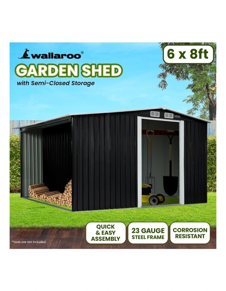 Wallaroo Garden Shed with Semi-Close Storage 6*8FT - Black image 7