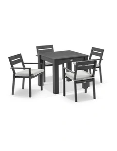 Santorini Outdoor 4 Seater Square Dining Table Charcoal With Chairs & Textured Olefin Grey Cushions