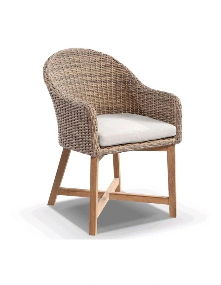 Waverley 2.6m Concrete Look Dining Set Brushed Wheat With 8 Coastal Wicker Chairs & Cream Cushions image 3