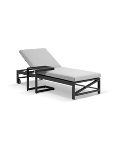 Kansas Sun Lounge on Wheels Charcoal With Hugo Slide Under Side Table & Olefin Grey Cushions