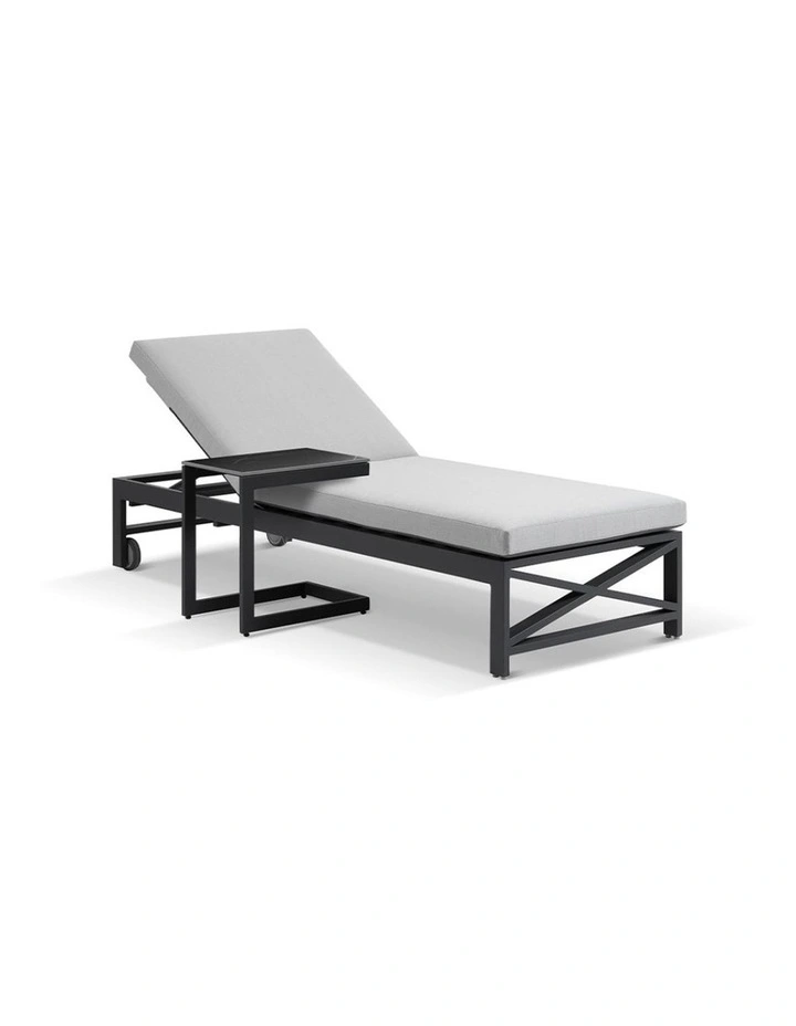 Kansas Sun Lounge on Wheels Charcoal With Hugo Slide Under Side Table & Olefin Grey Cushions image 1