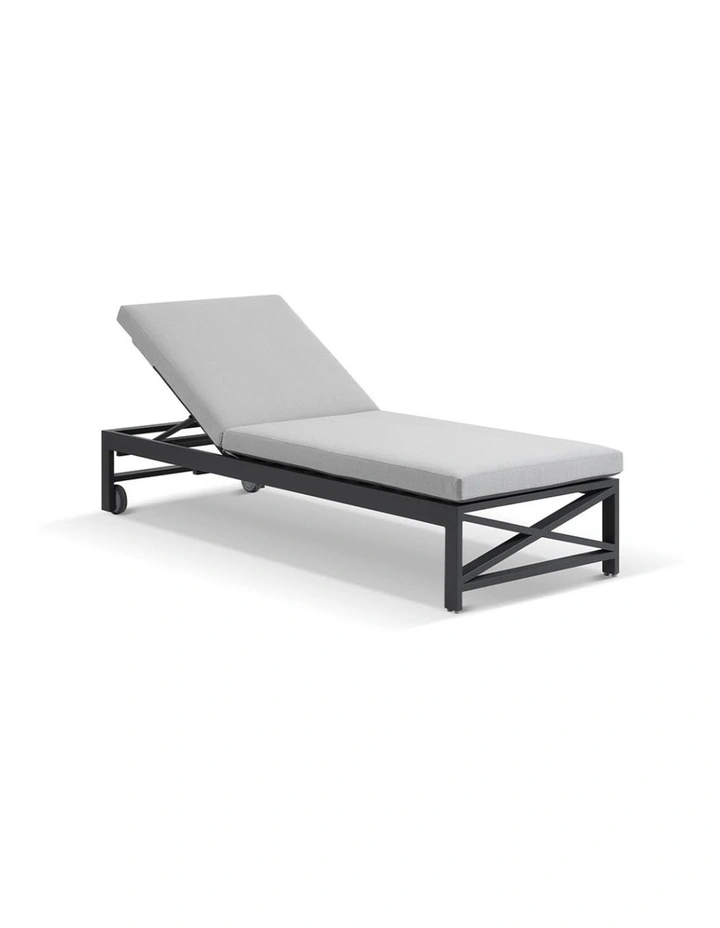 Kansas Sun Lounge on Wheels Charcoal With Hugo Slide Under Side Table & Olefin Grey Cushions image 2
