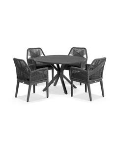 Houston Outdoor 1.2m Dining Setting Charcoal With 4 Hugo Chairs & Carbon Grey/Denim Grey Cushions
