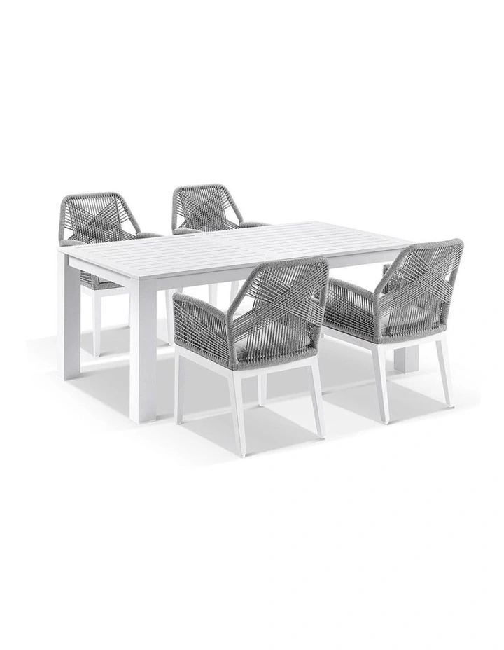 Santorini 1.8m Outdoor Dining Table White With 6 Hugo Chairs & Grey Rope w/Textured Olefin Cushions image 2