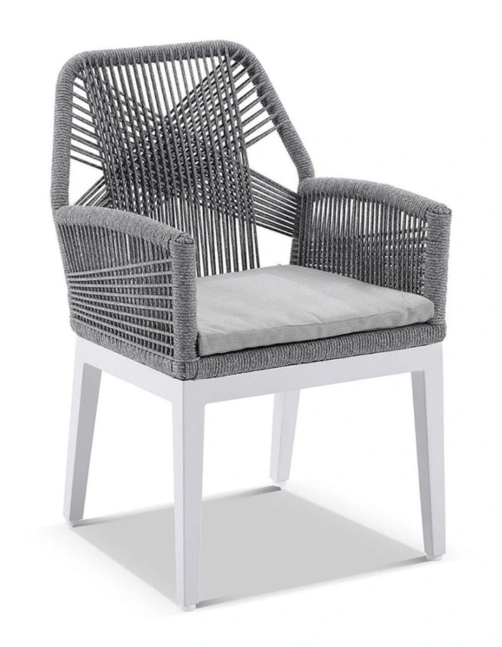 Santorini 1.8m Outdoor Dining Table White With 6 Hugo Chairs & Grey Rope w/Textured Olefin Cushions image 3