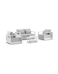 Whitehaven 2 1 1 Seater Outdoor Lounge White With Hugo Coffee Table Set & Olefin Grey Cushions