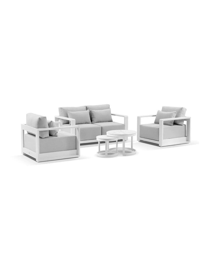 Whitehaven 2 1 1 Seater Outdoor Lounge White With Hugo Coffee Table Set & Olefin Grey Cushions image 1