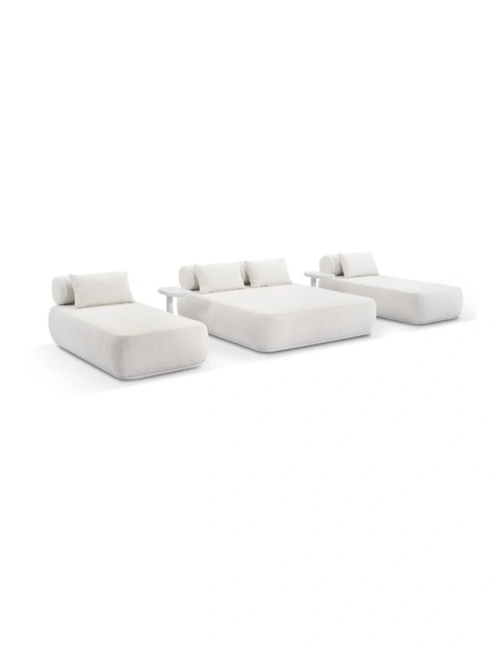 Norfolk Double and Single Sun Lounge Set White With Side Tables Package & Cream Boucle Cushions image 1
