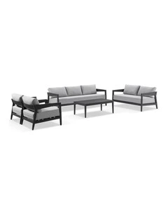 Bronte 3 2 1 1 Outdoor Lounge Setting Charcoal With Coffee Table & Textured Olefin Grey Cushions