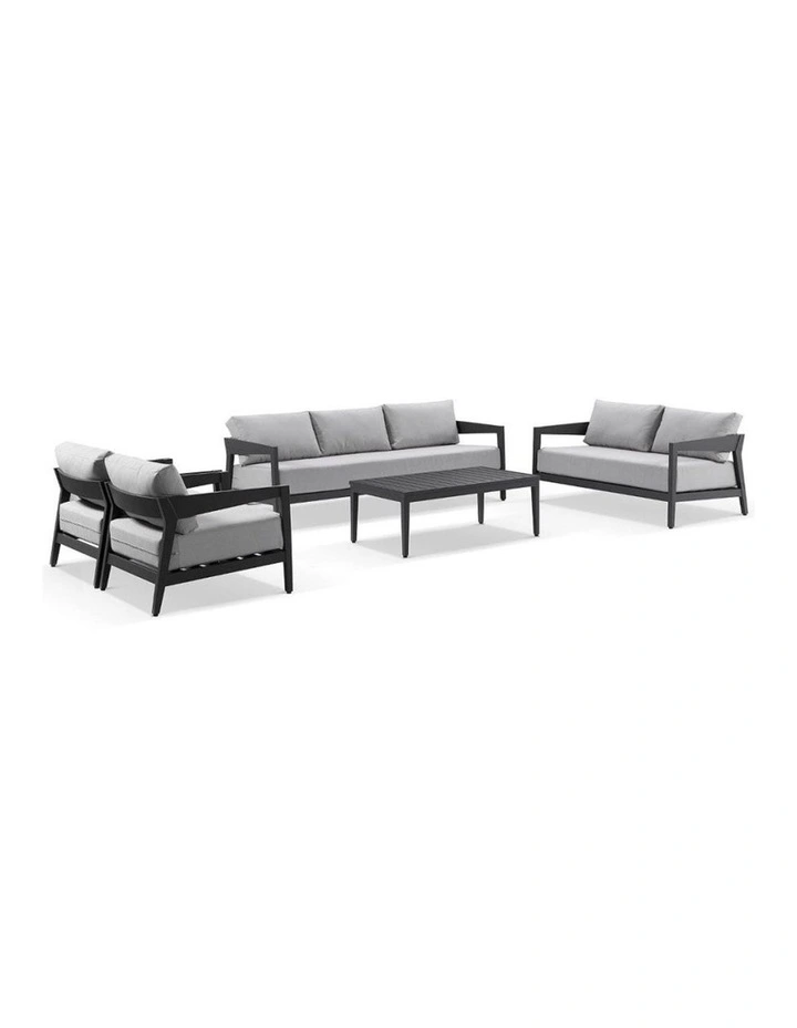 Bronte 3 2 1 1 Outdoor Lounge Setting Charcoal With Coffee Table & Textured Olefin Grey Cushions image 1