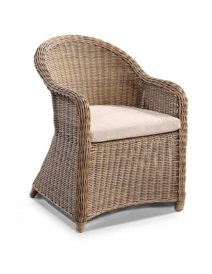 Plantation 8 Seater Wicker Round Dining Table Setting Brushed Wheat With Chairs & Cream Cushions image 2