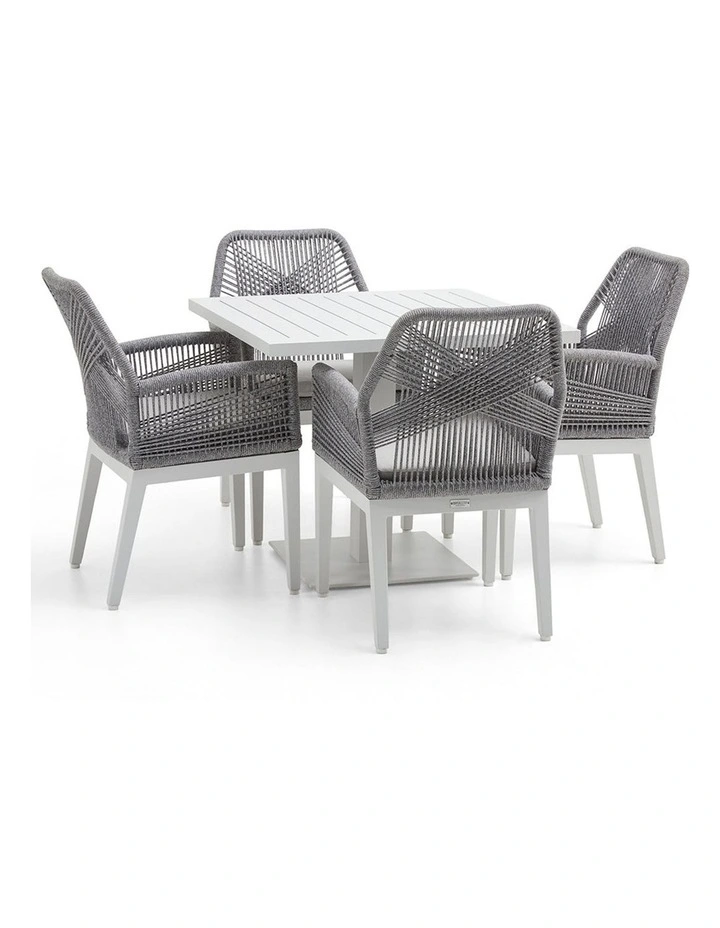 Avoca Outdoor Pedestal Dining Table White With Hugo Chairs & Grey Rope/Textured Olefin Cushions image 1