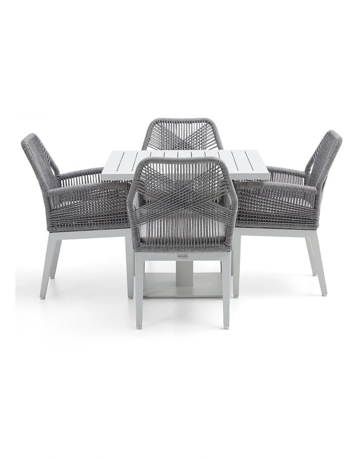 Avoca Outdoor Pedestal Dining Table White With Hugo Chairs & Grey Rope/Textured Olefin Cushions image 2