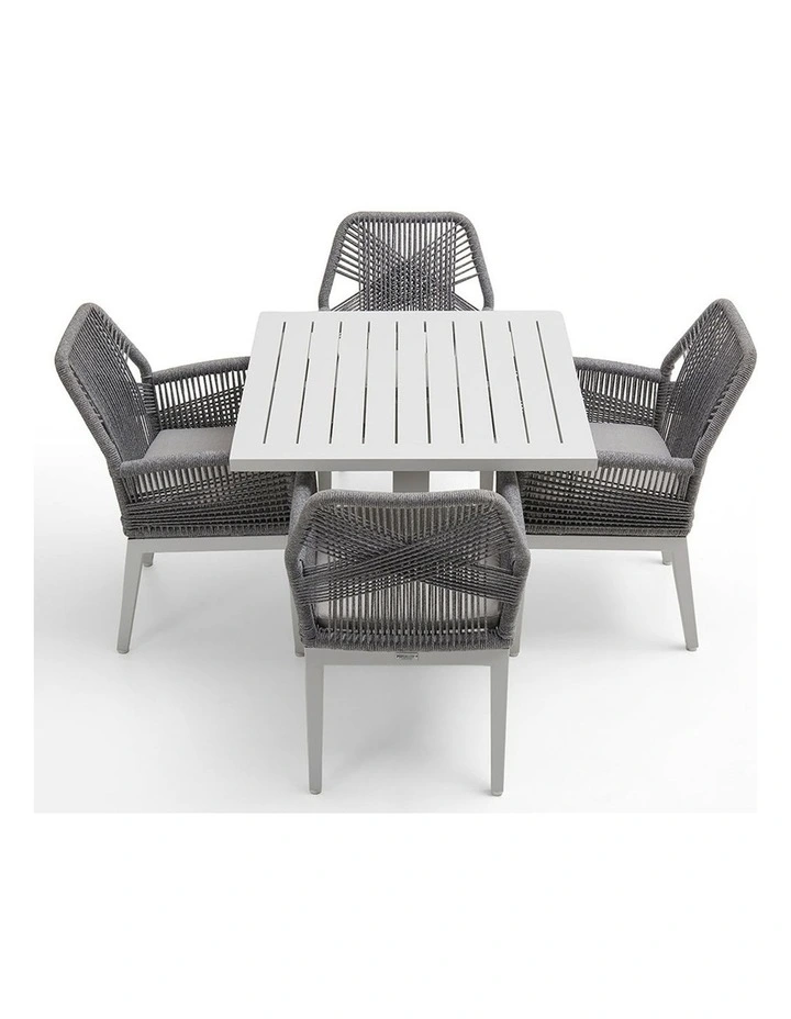 Avoca Outdoor Pedestal Dining Table White With Hugo Chairs & Grey Rope/Textured Olefin Cushions image 3