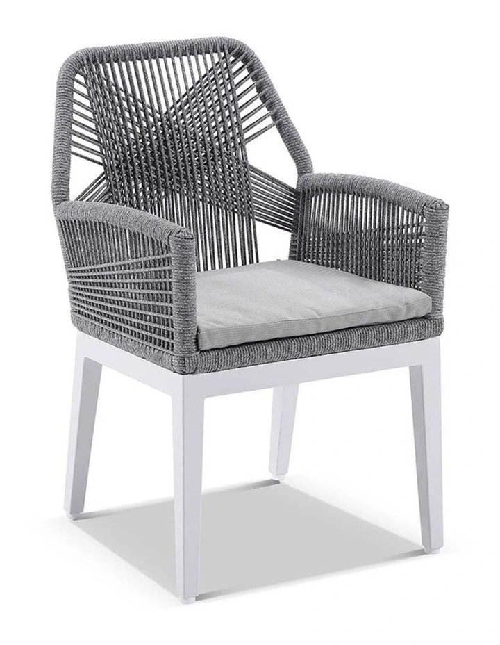 Avoca Outdoor Pedestal Dining Table White With Hugo Chairs & Grey Rope/Textured Olefin Cushions image 6
