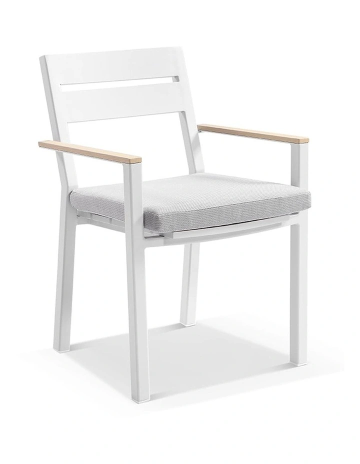 Balmoral 2.5m Teak Top Table White With 8 Capri Dining Chairs & Textured Olefin Grey Cushions image 2