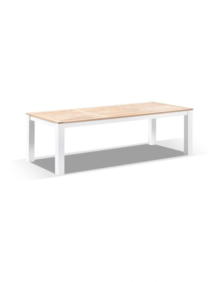 Balmoral 2.5m Teak Top Table White With 8 Capri Dining Chairs & Textured Olefin Grey Cushions image 3