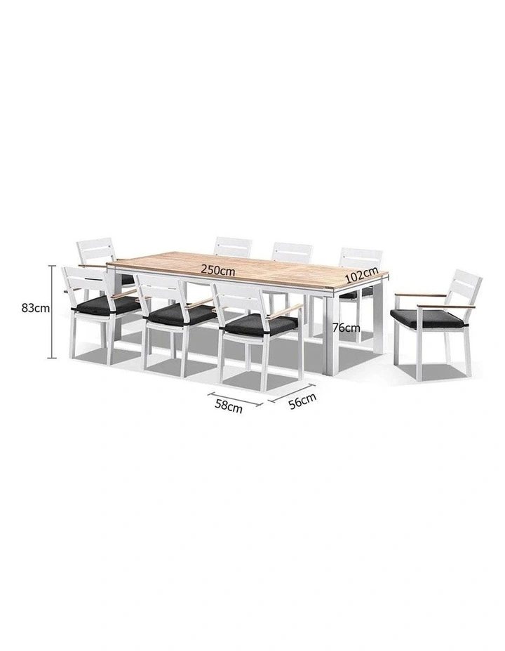 Balmoral 2.5m Teak Top Table White With 8 Capri Dining Chairs & Textured Olefin Grey Cushions image 5