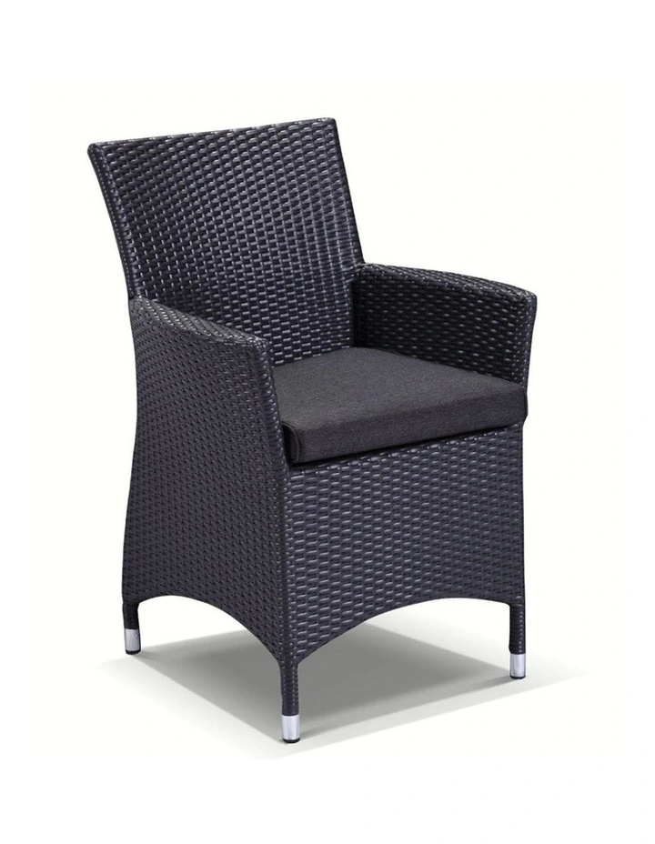 Roman 6 Seater Wicker and Glass Top Dining Table Chairs Setting Charcoal & Denim Grey Cushions image 2