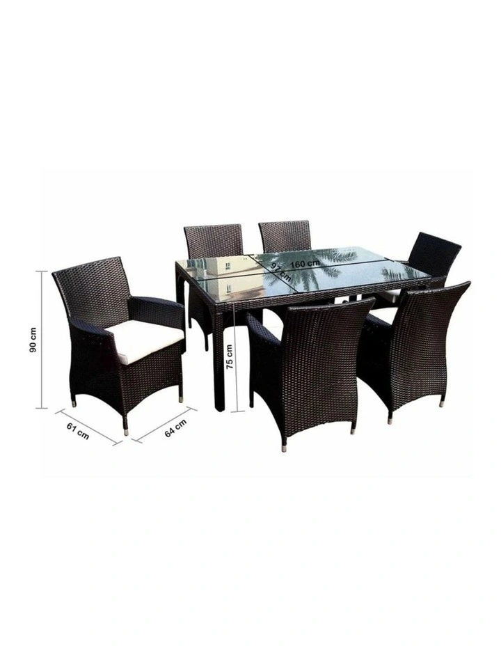 Roman 6 Seater Wicker and Glass Top Dining Table Chairs Setting Charcoal & Denim Grey Cushions image 3