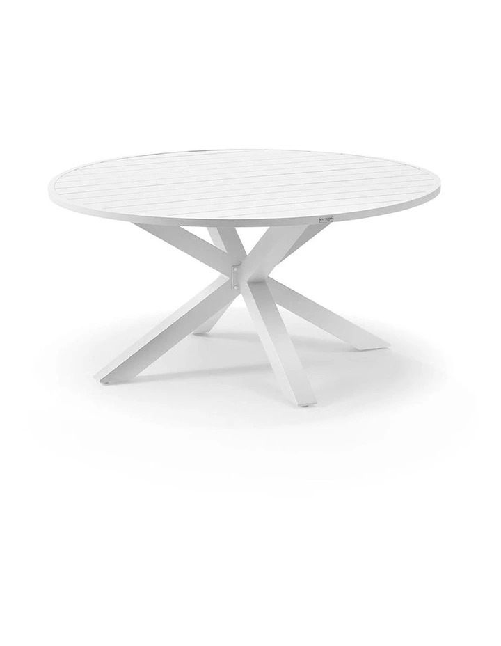 Houston Outdoor 1.5m Round Dining Setting White With 6 Santorini Chairs & Olefin Grey Cushions image 3