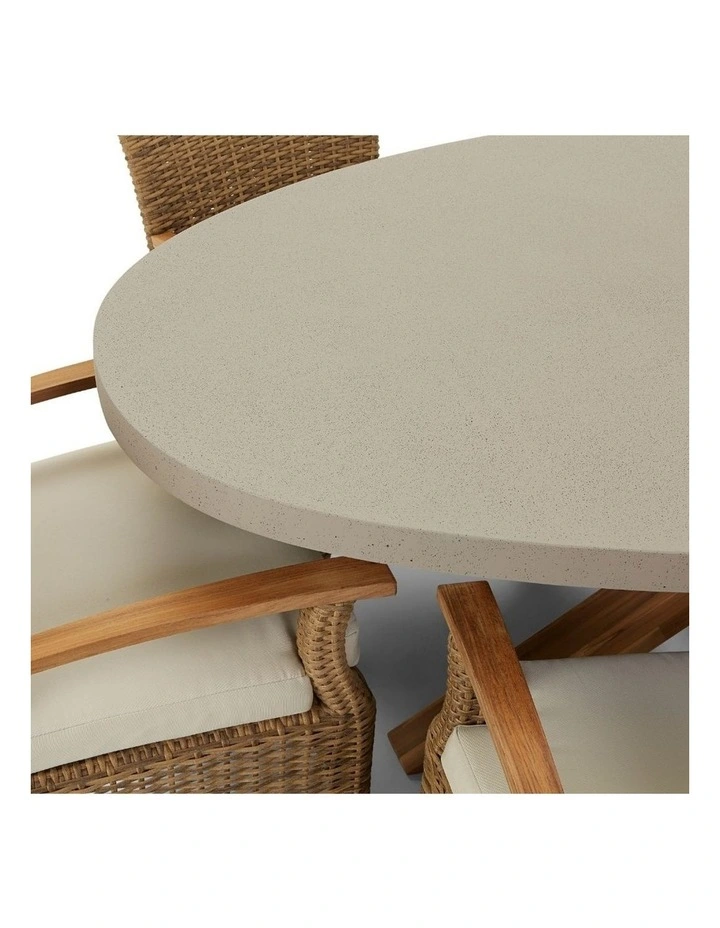 Tamarama Oval Concrete Look Dining Setting Brushed Wheat With 8 Kai Wicker Chairs & Cream Cushions image 3