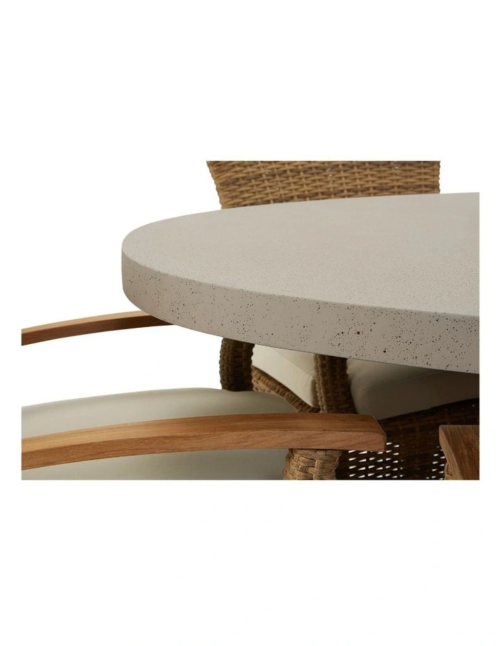 Tamarama Oval Concrete Look Dining Setting Brushed Wheat With 8 Kai Wicker Chairs & Cream Cushions image 4