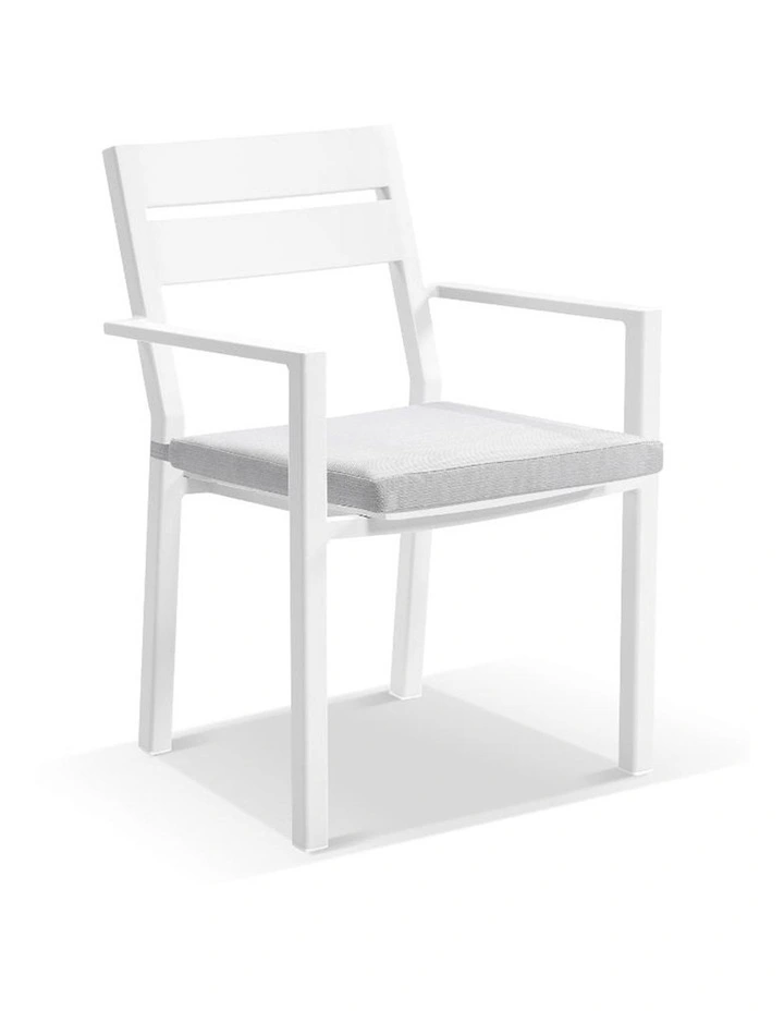 Houston Outdoor 1.8m Round Dining Setting White With 8 Santorini Chairs & Olefin Grey Cushions image 3