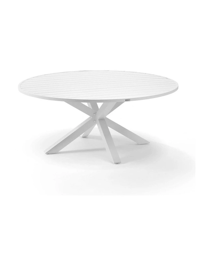 Houston Outdoor 1.8m Round Dining Setting White With 8 Santorini Chairs & Olefin Grey Cushions image 4