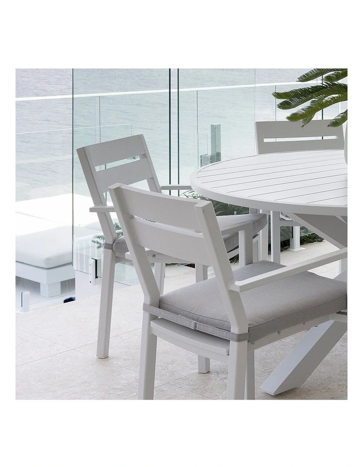 Houston Outdoor 1.8m Round Dining Setting White With 8 Santorini Chairs & Olefin Grey Cushions image 5
