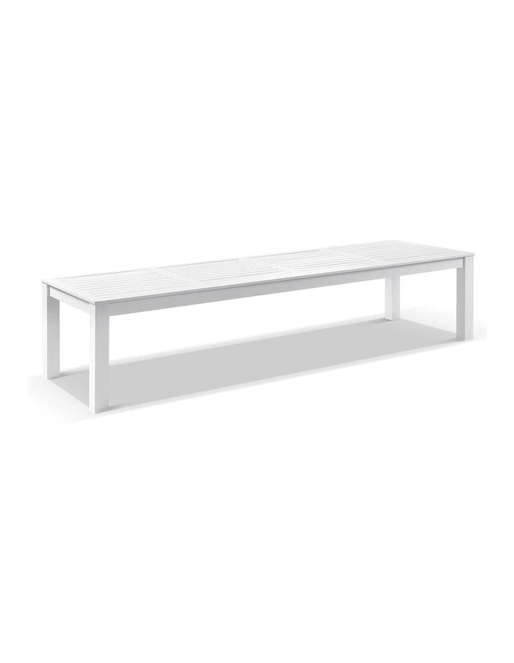 Santorini 3.55m Outdoor Rectangle Dining Table White With 4 Bench Seats & Olefin Grey Cushions image 2