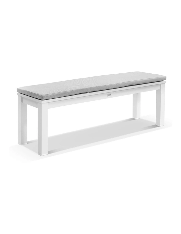 Santorini 3.55m Outdoor Rectangle Dining Table White With 4 Bench Seats & Olefin Grey Cushions image 3