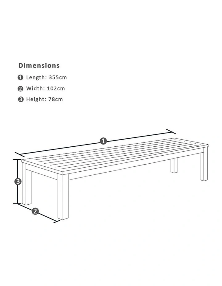 Santorini 3.55m Outdoor Rectangle Dining Table White With 4 Bench Seats & Olefin Grey Cushions image 5