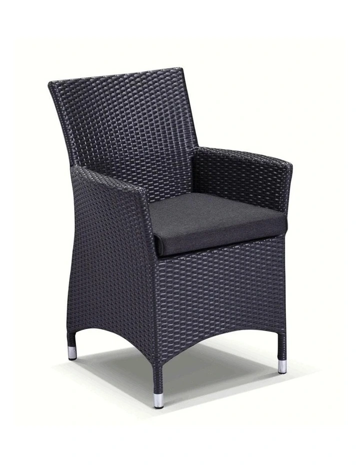 Roman 10 Seat Wicker and Glass Top Dining Table Chairs Setting Charcoal & Denim Grey Cushions image 2