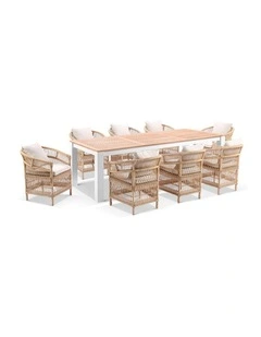 Balmoral 2.5m Outdoor Teak Top Table White With 8 Watego Malawi Style Chairs & Wheat Cushions