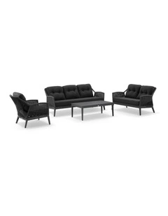 Hugo 3 2 1 Seater Outdoor Rope Lounge Set Charcoal With Coffee Table & Grey Rope/Denim Cushions