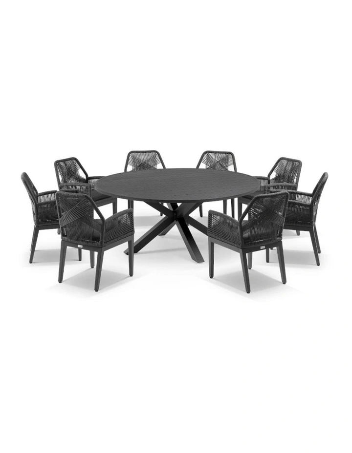 Houston Outdoor 1.8m Dining Setting Charcoal With 8 Hugo Chairs & Carbon Grey/Denim Grey Cushions image 1