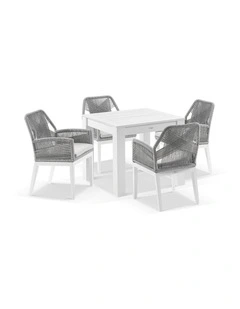 Santorini Outdoor 4 Seater Dining Table White With Hugo Chairs & Grey Rope/Textured Olefin Cushions